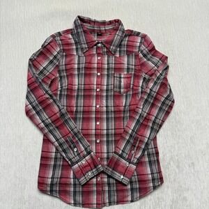 Guess Pearl Snap Western Shirt Womens Medium Pink Tartan Plaid Country Western